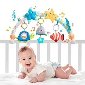 jollybaby musical bassinet stroller crib mobile toy for baby 0 6 12 months, infant clip on arch hanging toy with music, montessori sensory nursery mobiles attachment toy for newborn gift starfish